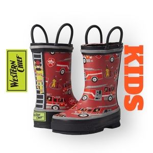 Western Chief Boys Size 10 Waterproof Firetruck Rain Boot Easy Pull On